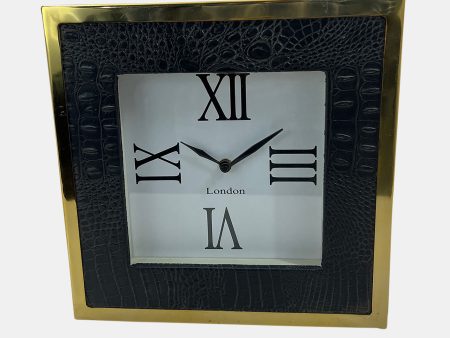 10  Faux Leather Croc Square Clock, Black gold Hot on Sale