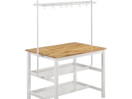 Hollis Kitchen Island Counter Height Table with Pot Rack Brown and White For Cheap