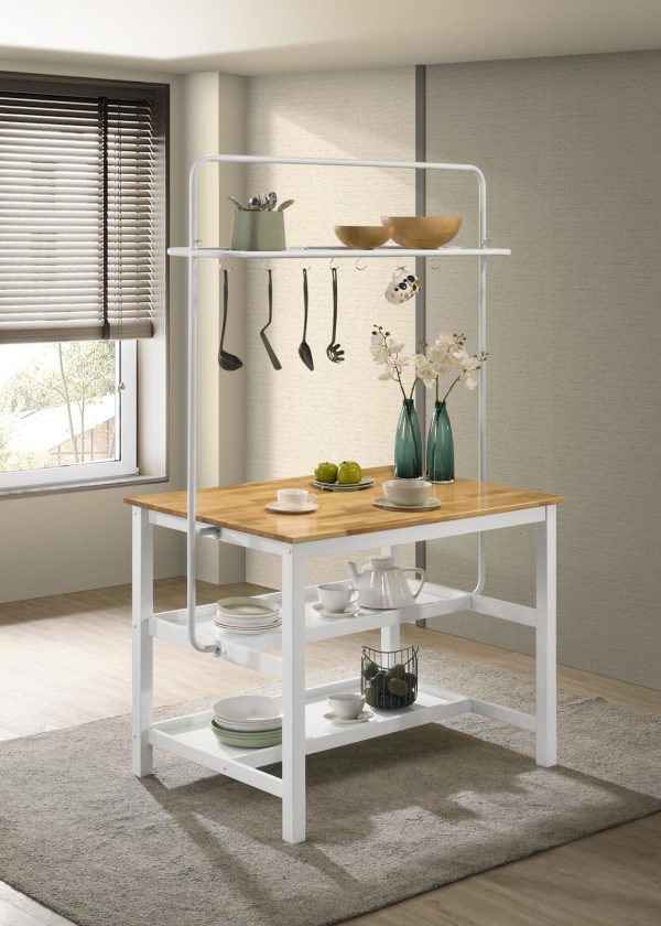 Hollis Kitchen Island Counter Height Table with Pot Rack Brown and White For Cheap