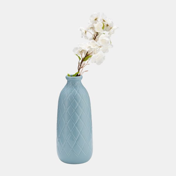 Cer, 12  Plaid Textured Vase, Cameo Blue Online