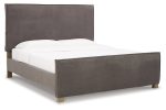 Krystanza Weathered Gray King Upholstered Panel Bed Fashion