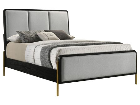 Arini Eastern King Bed with Upholstered Headboard Black and Grey Sale