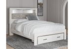 Altyra White Queen Upholstered Panel Bookcase Bed with Storage Fashion