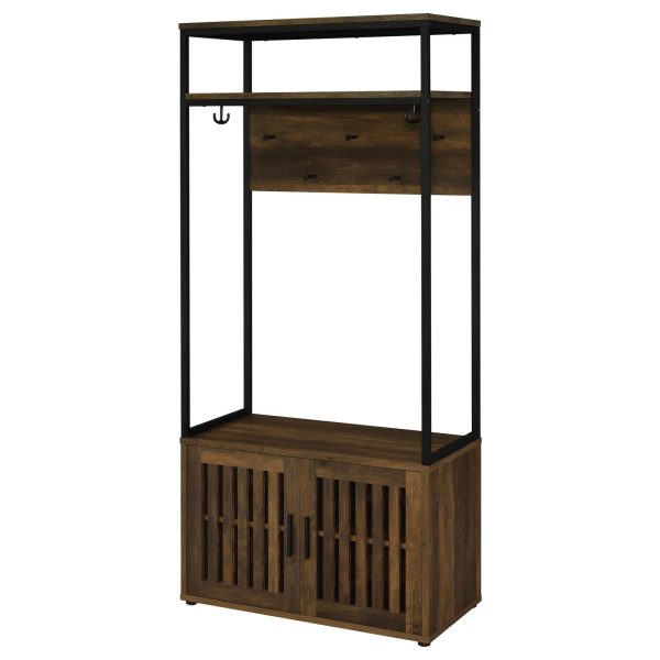 Quincy 2-door Engineered Wood Hall Tree Dark Pine and Black Hot on Sale