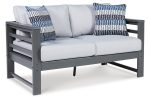 Amora Charcoal Outdoor Loveseat, 2 Lounge Chairs and Coffee Table Discount