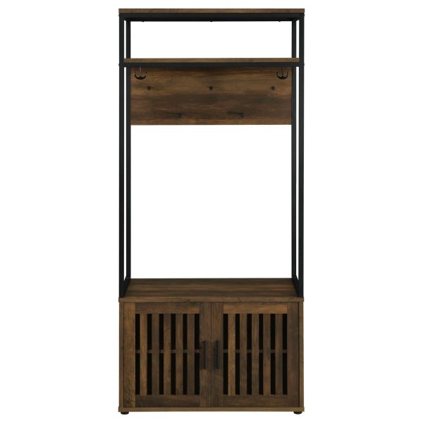 Quincy 2-door Engineered Wood Hall Tree Dark Pine and Black Hot on Sale