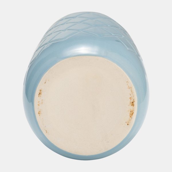 Cer, 12  Plaid Textured Vase, Cameo Blue Online