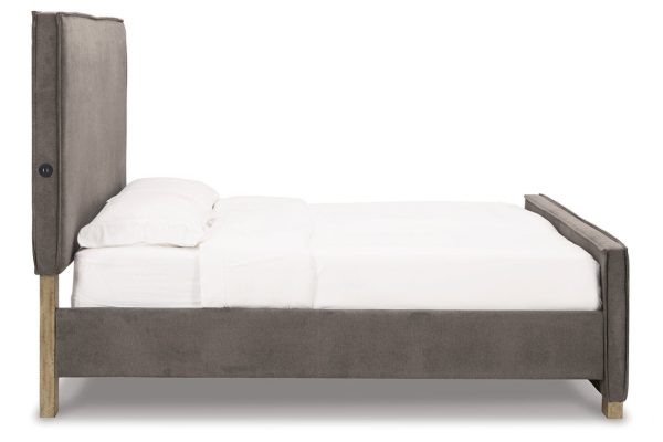 Krystanza Weathered Gray King Upholstered Panel Bed Fashion