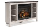 Dorrinson Two-tone Corner TV Stand with Electric Fireplace For Cheap