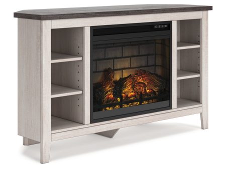 Dorrinson Two-tone Corner TV Stand with Electric Fireplace For Cheap