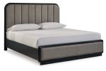 Rowanbeck Gray Black King Upholstered Panel Bed on Sale