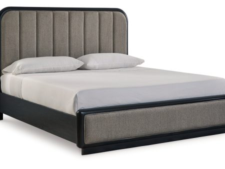 Rowanbeck Gray Black King Upholstered Panel Bed on Sale