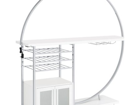 Risley 2-door Circular LED Home Bar with Wine Storage White High Gloss Cheap