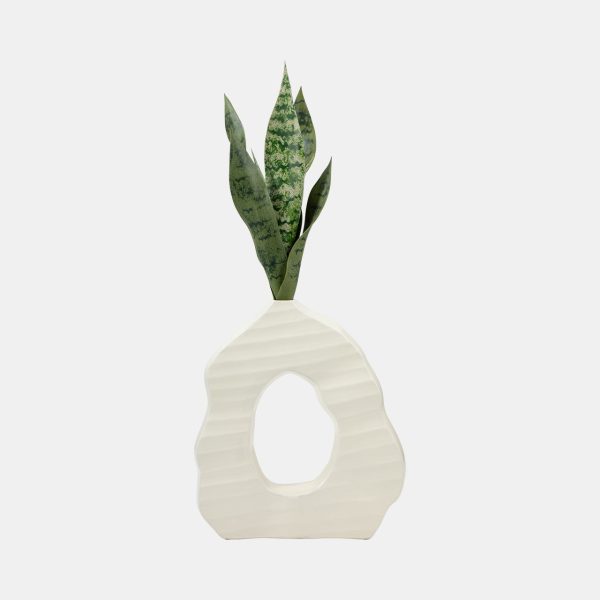 14  Ribbed Open-cut Out Vase, Ivory Fashion