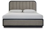 Rowanbeck Gray Black King Upholstered Panel Bed on Sale