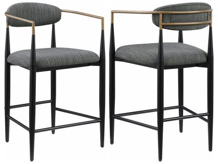 Tina Metal Counter Height Bar Stool with Upholstered Back and Seat Dark Grey (Set of 2) Discount