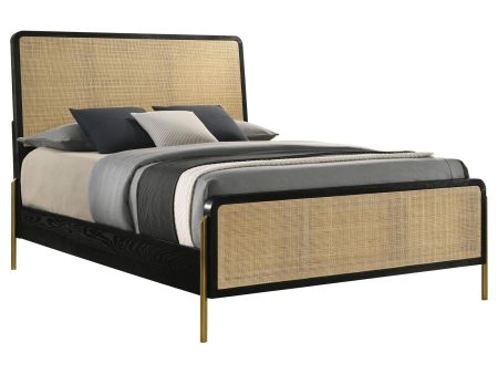 Arini Eastern King Bed with Woven Rattan Headboard Black and Natural For Discount