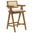 Kane Solid Wood Bar Stool with Woven Rattan Back and Upholstered Seat Light Walnut (Set of 2) Supply