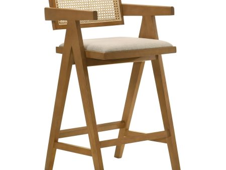 Kane Solid Wood Bar Stool with Woven Rattan Back and Upholstered Seat Light Walnut (Set of 2) Supply