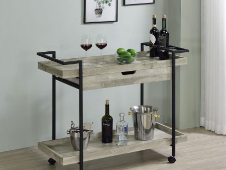 Ventura 2-tier Bar Cart with Storage Drawer Grey Driftwood Discount