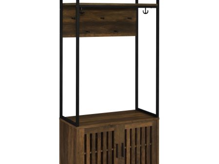 Quincy 2-door Engineered Wood Hall Tree Dark Pine and Black Hot on Sale