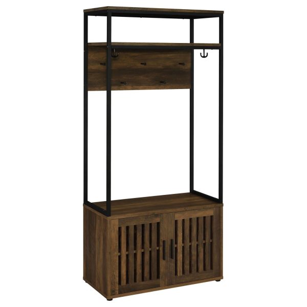 Quincy 2-door Engineered Wood Hall Tree Dark Pine and Black Hot on Sale