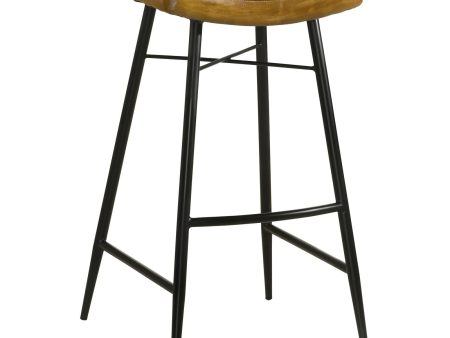 Bayu Leather Upholstered Saddle Seat Backless Bar Stool Antique Camel and Black (Set of 2) Supply