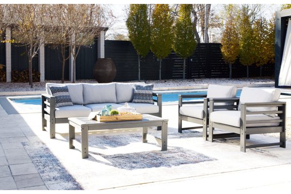 Amora Charcoal Outdoor Sofa, 2 Lounge Chairs and Coffee Table Sale