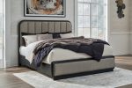 Rowanbeck Gray Black King Upholstered Panel Bed on Sale