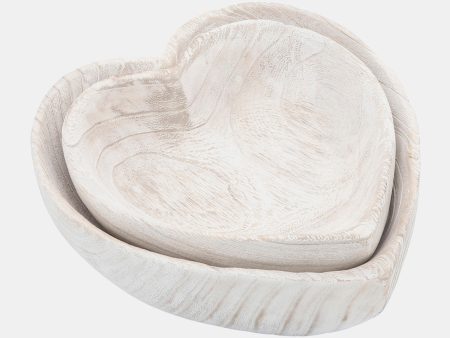 Wood, S 2 9 10  Heart Bowls, White Hot on Sale