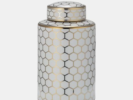 Cer, 12  Honeycomb Jar W  Lid, Gold For Discount