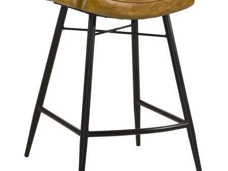 Bayu Leather Upholstered Saddle Seat Backless Counter Height Stool Antique Camel and Black (Set of 2) Supply