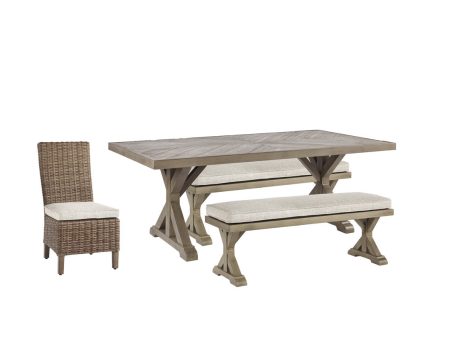 Beachcroft Beige Outdoor Dining Table with 4 Chairs and Bench For Cheap