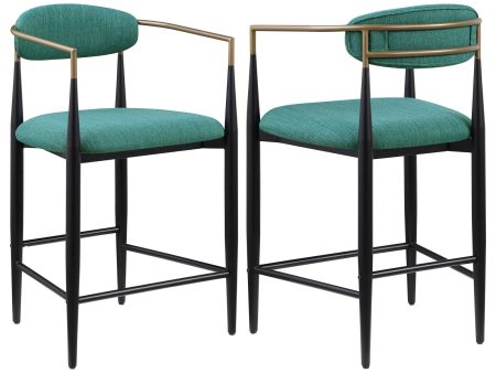 Tina Metal Counter Height Bar Stool with Upholstered Back and Seat Green (Set of 2) Discount