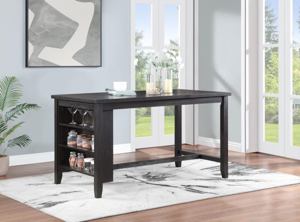 Elliston Rectangular Counter Height Dining Table with Storage Shelves Dark Grey Fashion