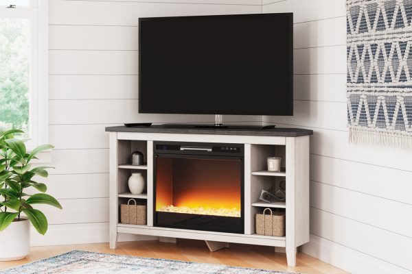 Dorrinson Two-tone Corner TV Stand with Electric Fireplace For Discount