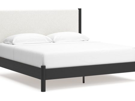 Cadmori Black White King Upholstered Panel Bed Cheap