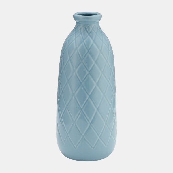 Cer, 12  Plaid Textured Vase, Cameo Blue Online