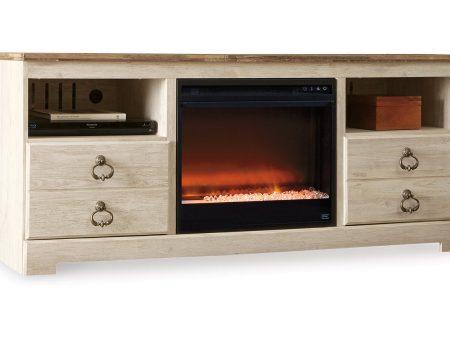 Willowton Whitewash 64  TV Stand with Electric Fireplace For Discount