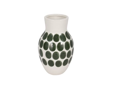 Cer, 10 h Forest Green Polk-a-dot Flower Vase,wht Discount