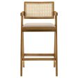 Kane Solid Wood Bar Stool with Woven Rattan Back and Upholstered Seat Light Walnut (Set of 2) Supply