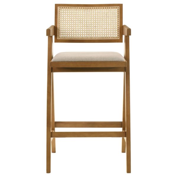 Kane Solid Wood Bar Stool with Woven Rattan Back and Upholstered Seat Light Walnut (Set of 2) Supply