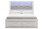 Altyra White Queen Upholstered Panel Bookcase Bed with Storage Fashion