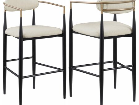 Tina Metal Pub Height Bar Stool with Upholstered Back and Seat Beige (Set of 2) Online