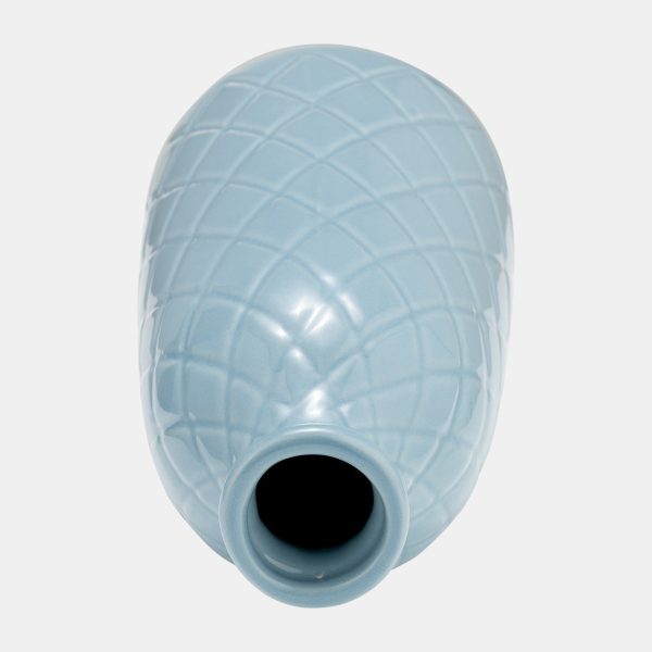 Cer, 12  Plaid Textured Vase, Cameo Blue Online