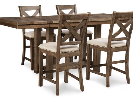 Moriville Grayish Brown Counter Height Dining Table and 4 Barstools Supply