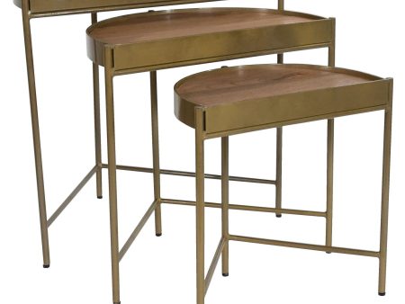 Tristen 3-Piece Demilune Nesting Table With Recessed Top Brown and Gold Online now