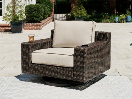 Coastline Bay Brown Outdoor Swivel Lounge with Cushion For Discount