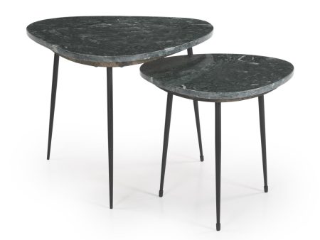 Tobias 2-piece Triangular Marble Top 2-piece Nesting Table Green and Black Hot on Sale