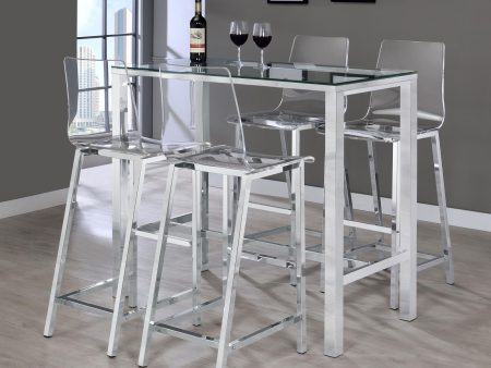 Tolbert 5-piece Bar Set with Acrylic Chairs Clear and Chrome Hot on Sale